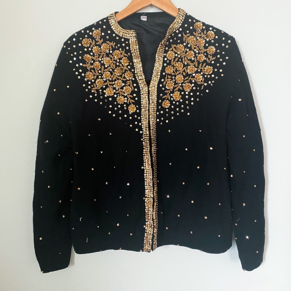 vintage floral sequined cardigan